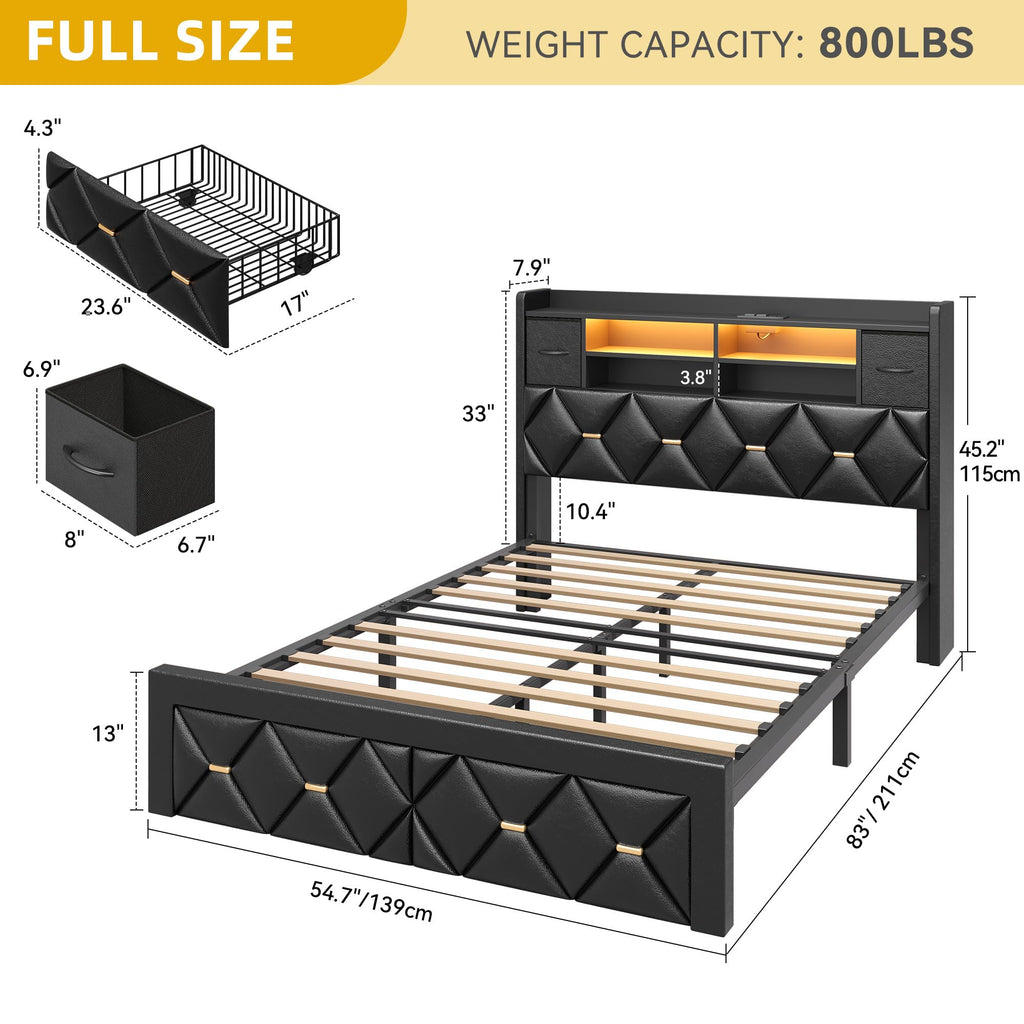 Full Size Bed Frame with 2 Storage Drawers G415
