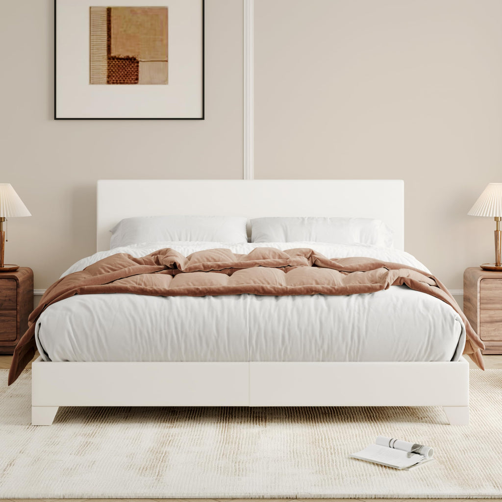 Queen Size Upholstered Bed Frame with Adjustable Headboard Y72412
