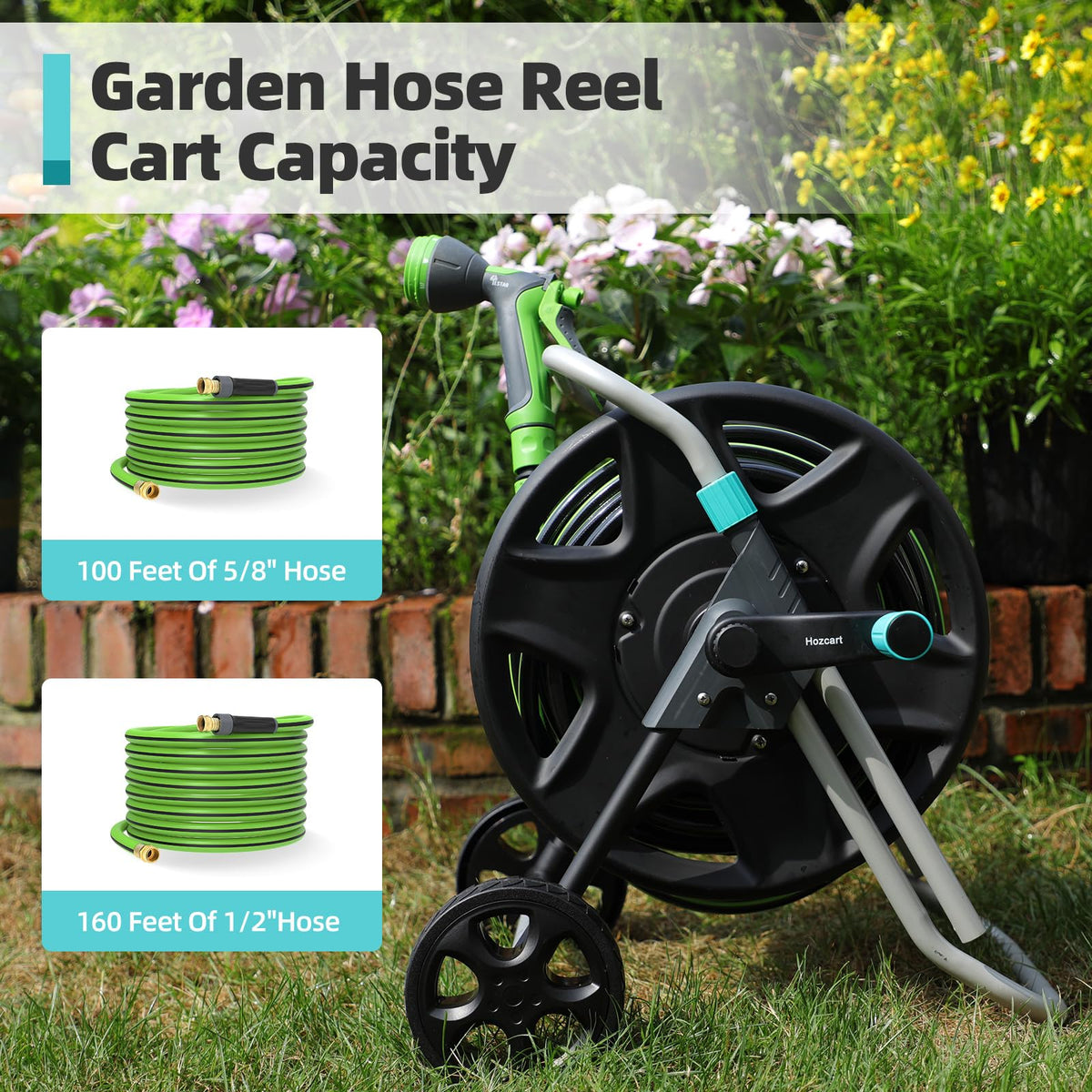 Metal Heavy Duty Garden Hose Reel Cart with Wheels K1063
