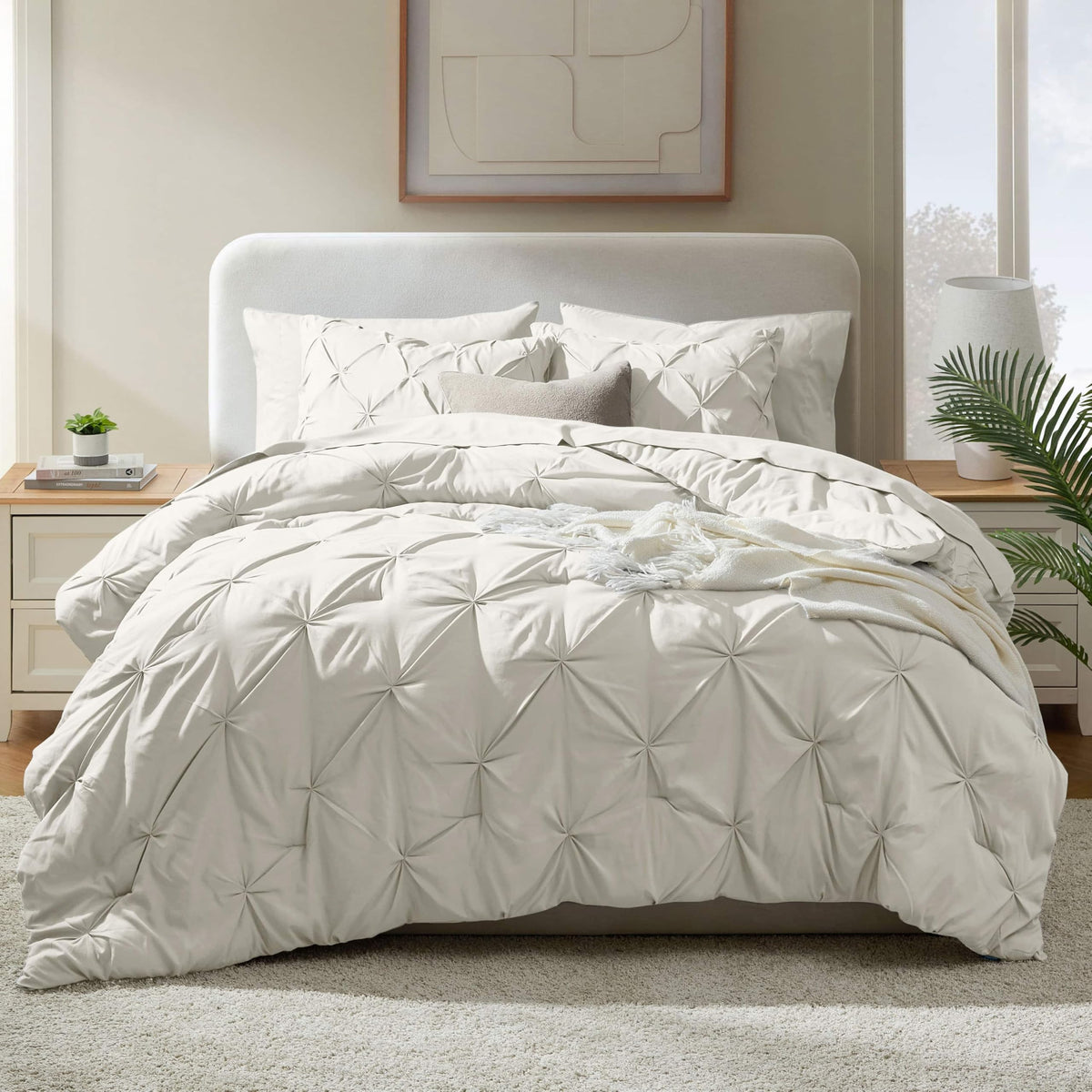 Off White Pinch Pleated 9 Piece King Comforter Set P677
