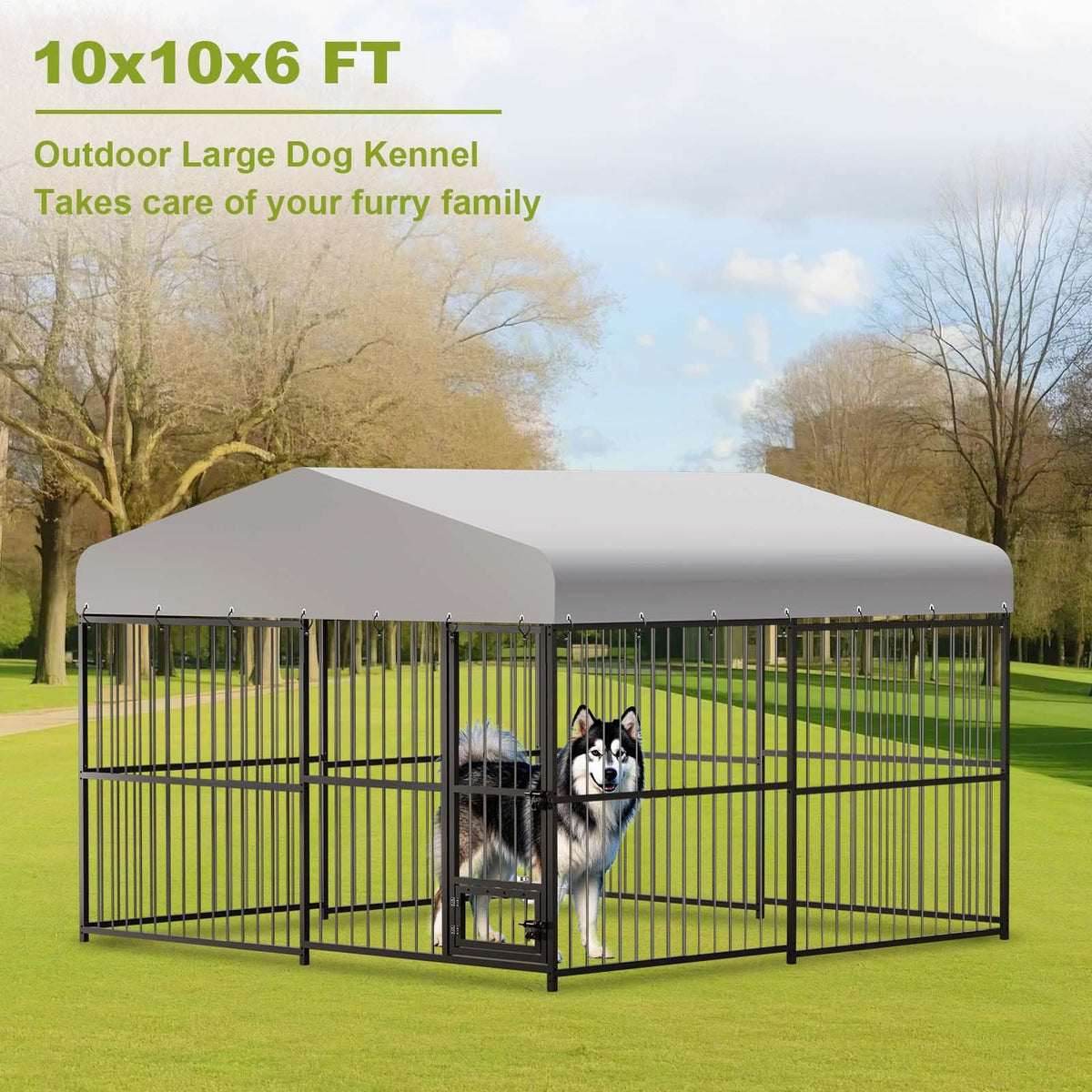 10x10x6 ft Heavy-Duty Outdoor Dog Kennel with Roof E472