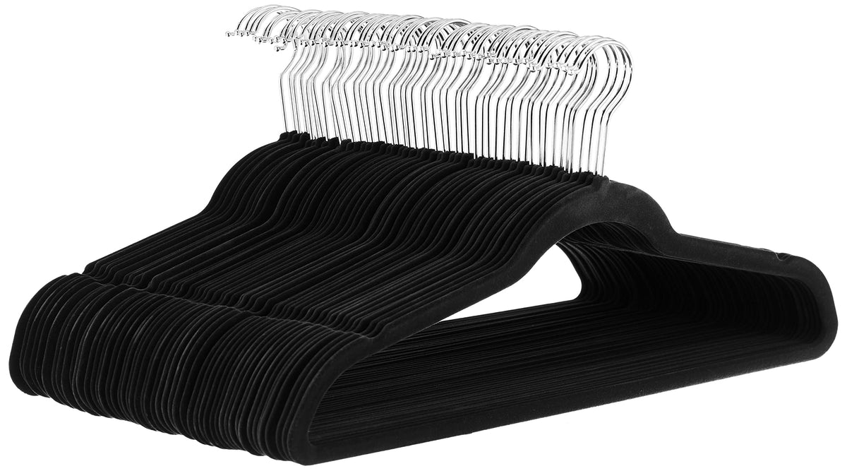 Slim Velvet Non-Slip Suit Hangers, Black, 50-Pack H87877