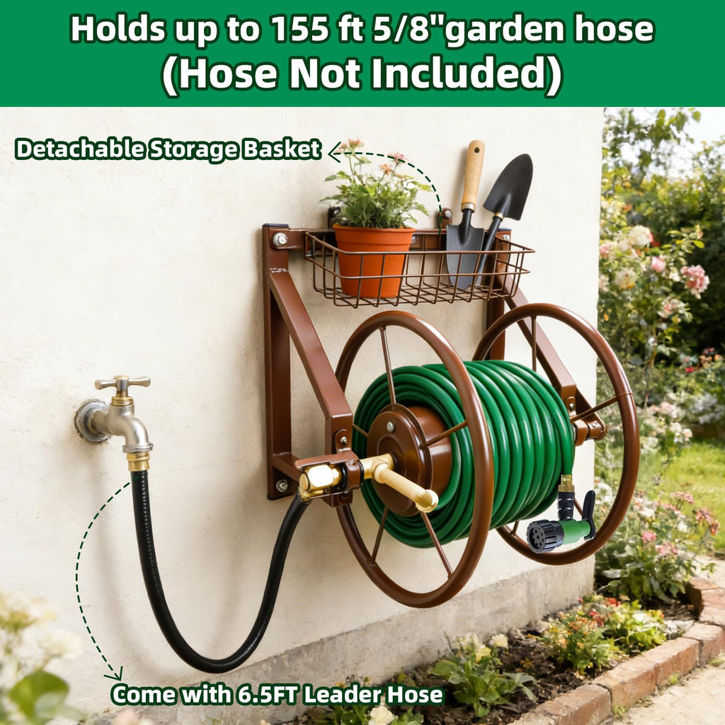 Wall Mount Metal Garden Hose Reel Holds 155ft 5/8" Hose Y95575