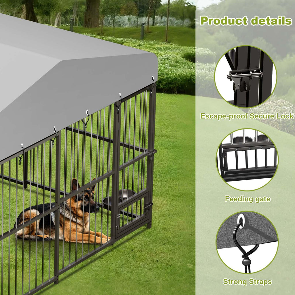 10x10x6 ft Heavy-Duty Outdoor Dog Kennel with Roof E472