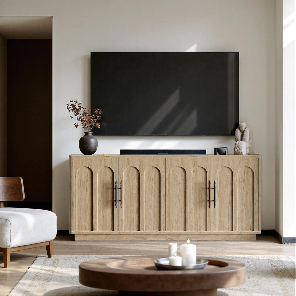 67" Arched Oak Sideboard Buffet Cabinet with Storage F7960