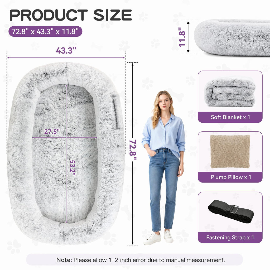 Grey Human Dog Bed 71''x45''x12'' F648