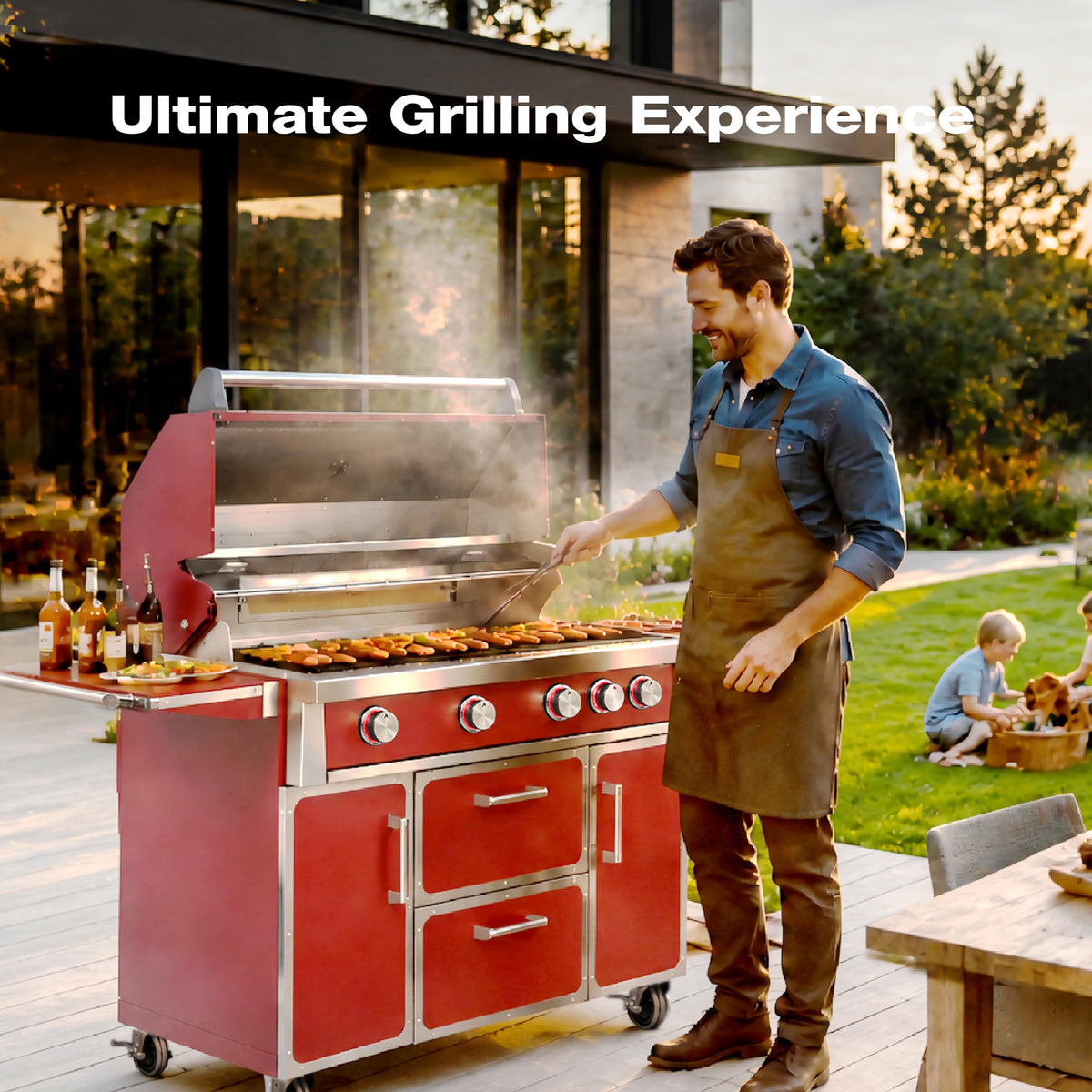 49" 5-Burner Red Propane Gas BBQ Grill J328837