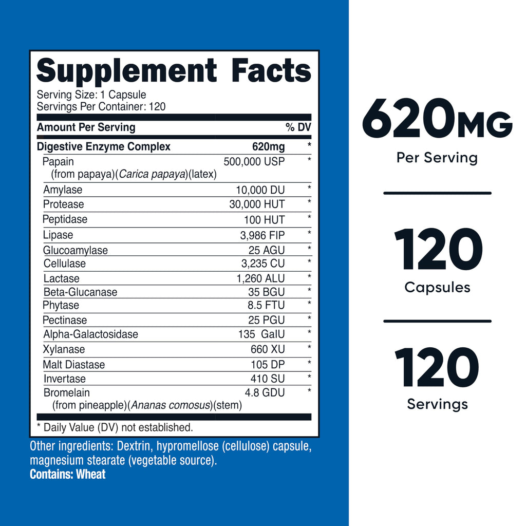 Digestive Enzymes 620mg 120 Capsules Q302057