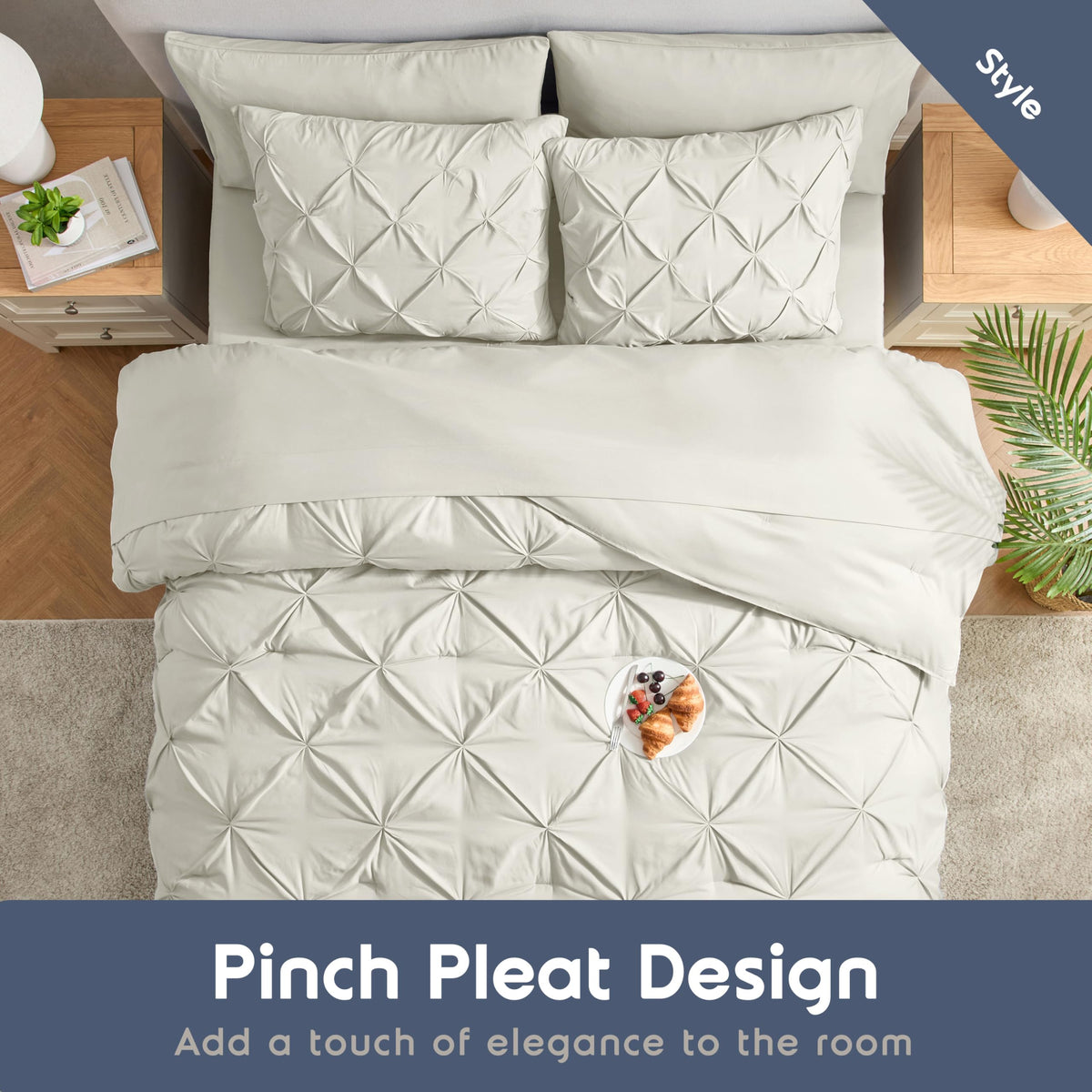 Off White Pinch Pleated 9 Piece King Comforter Set P677