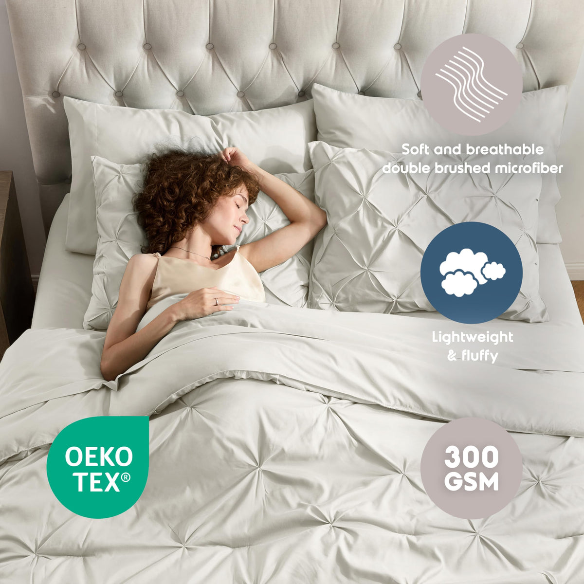 Off White Pinch Pleated 9 Piece King Comforter Set P677