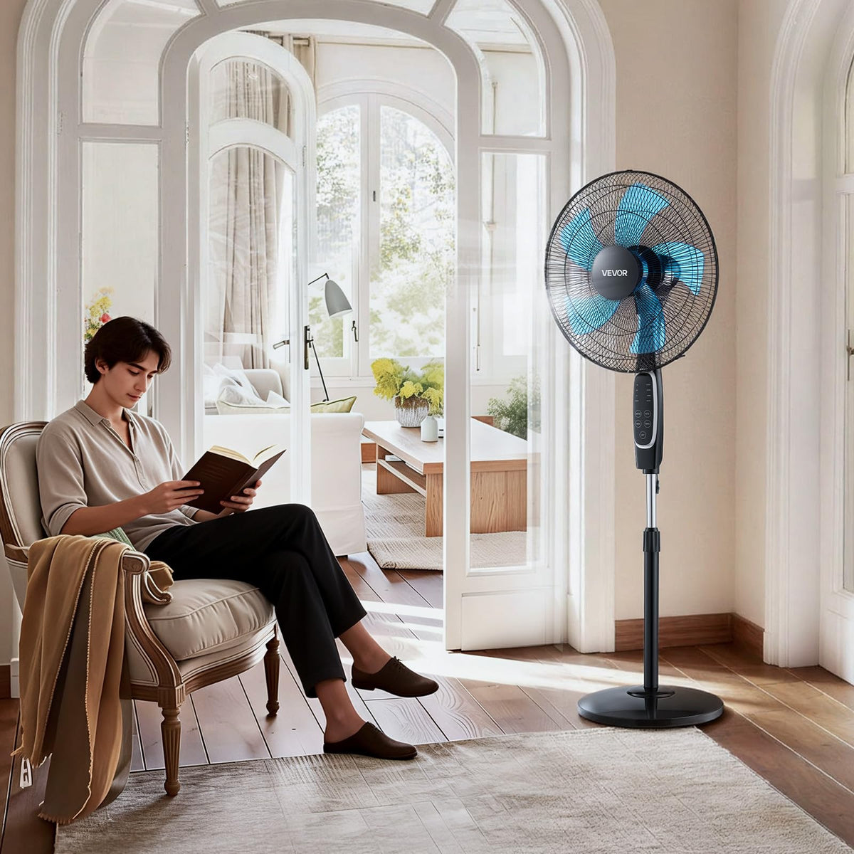 18-Inch Pedestal Fan with Remote Control, 9 Speeds, Oscillating, Black X807