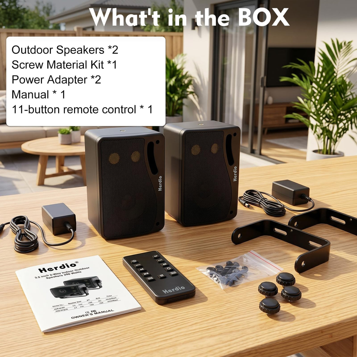 3.5" 200W Outdoor Bluetooth Speakers, IP44 Waterproof, Black, 2-Pack Q144