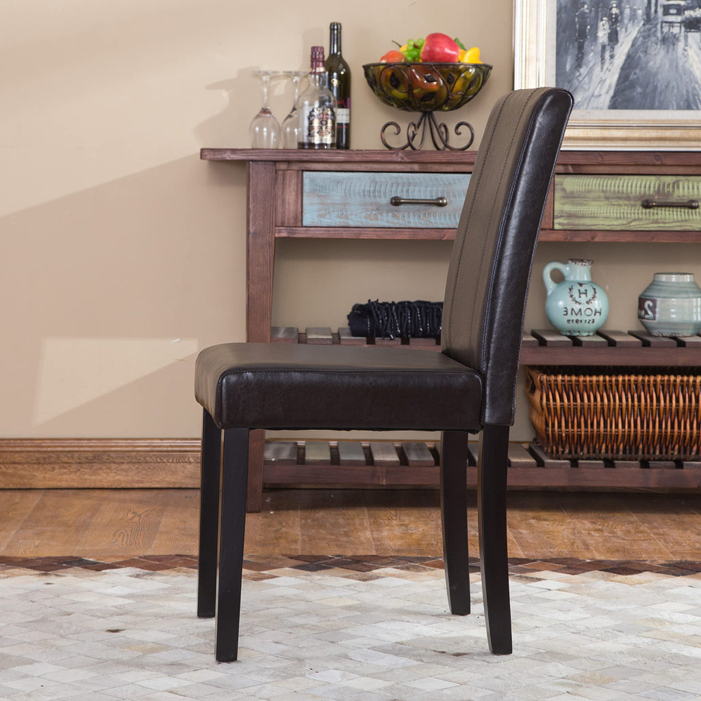 Brown Faux Leather Solid Wood Parson Chairs, Set of 2 P92212