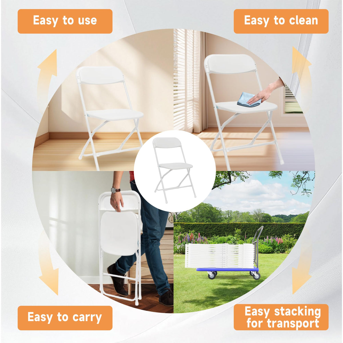 10 Pack White Folding Chairs 350LBS Capacity Steel B997973