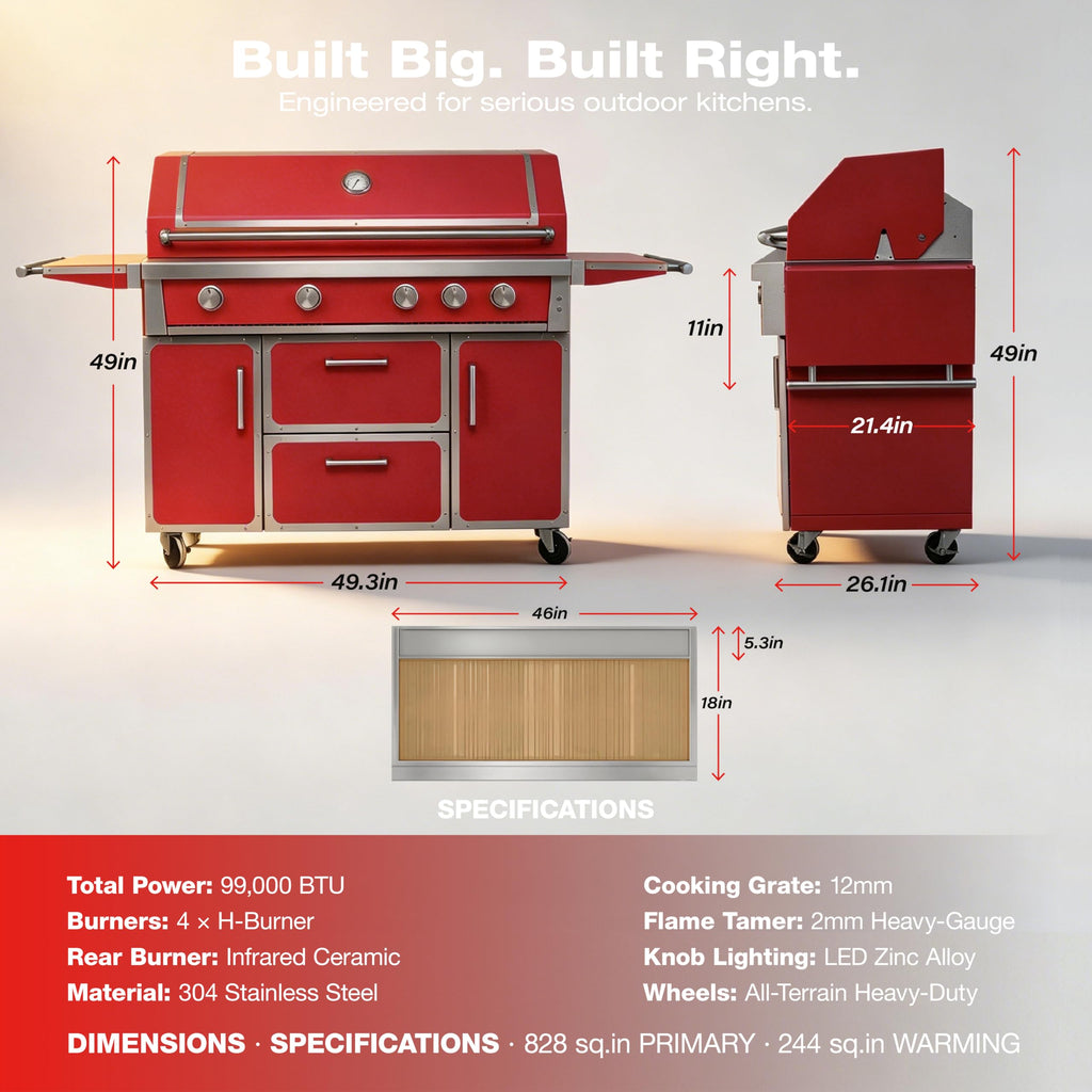 49" 5-Burner Red Propane Gas BBQ Grill J328837