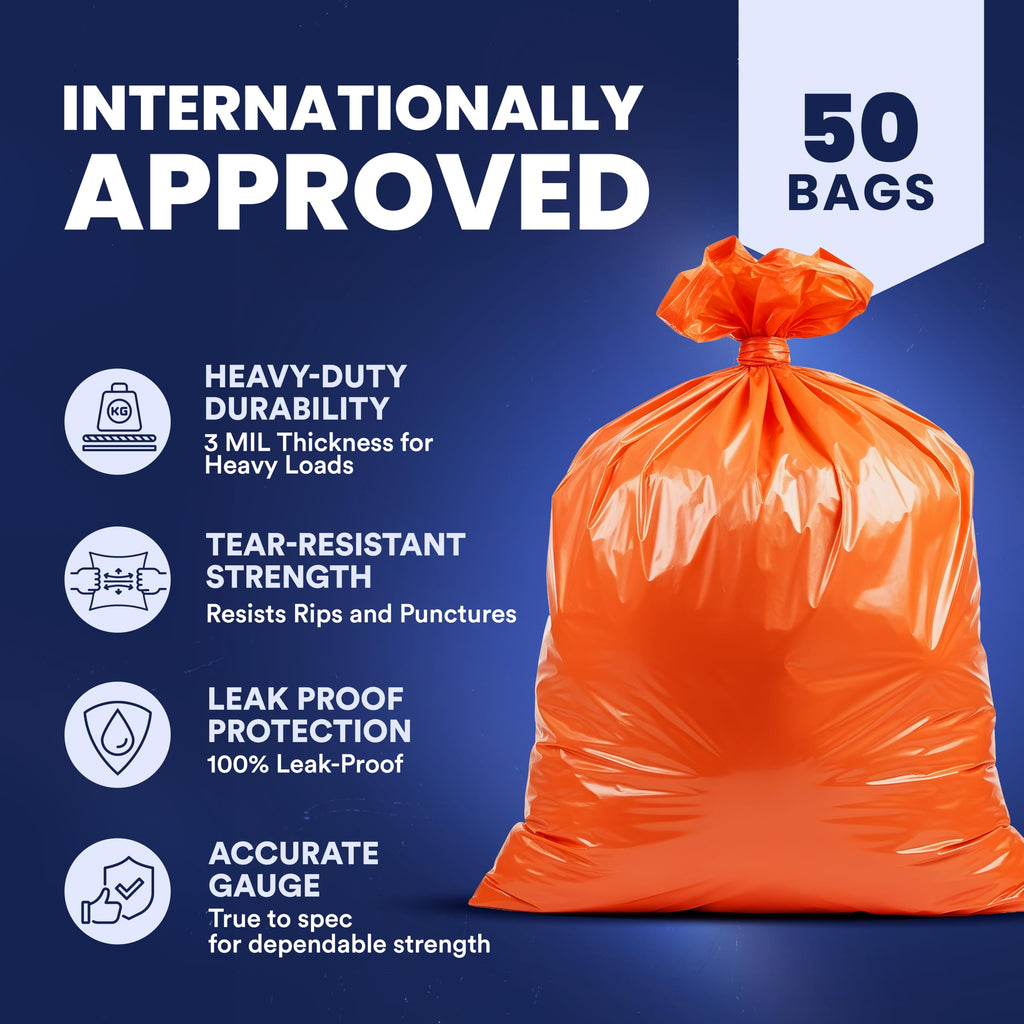 42 Gallon 3.0 Mil Orange Heavy Duty Contractor Trash Bags 50 Count G37998