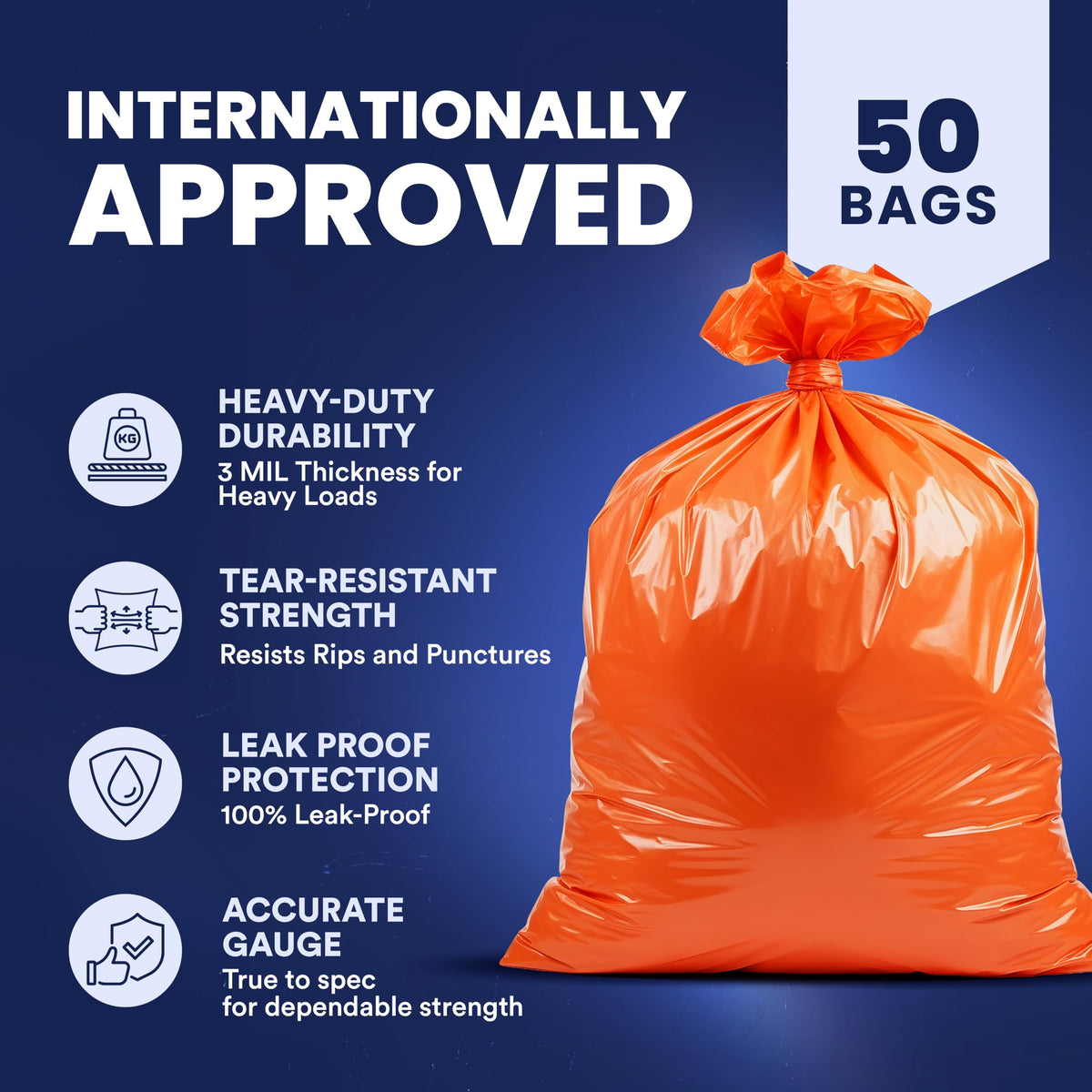 42 Gallon 3.0 Mil Orange Heavy Duty Contractor Trash Bags 50 Count G37998
