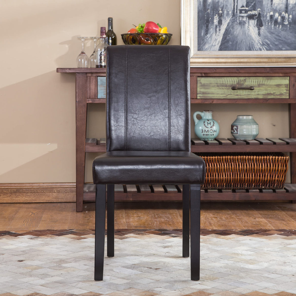Brown Faux Leather Solid Wood Parson Chairs, Set of 2 P92212
