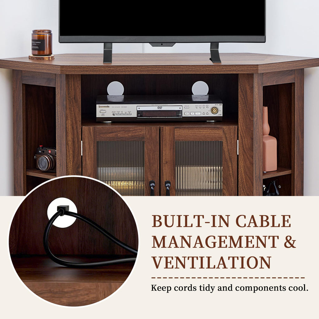Corner TV Stand for TVs up to 48 Inch with Storage Shelves and 2 Doors F33820