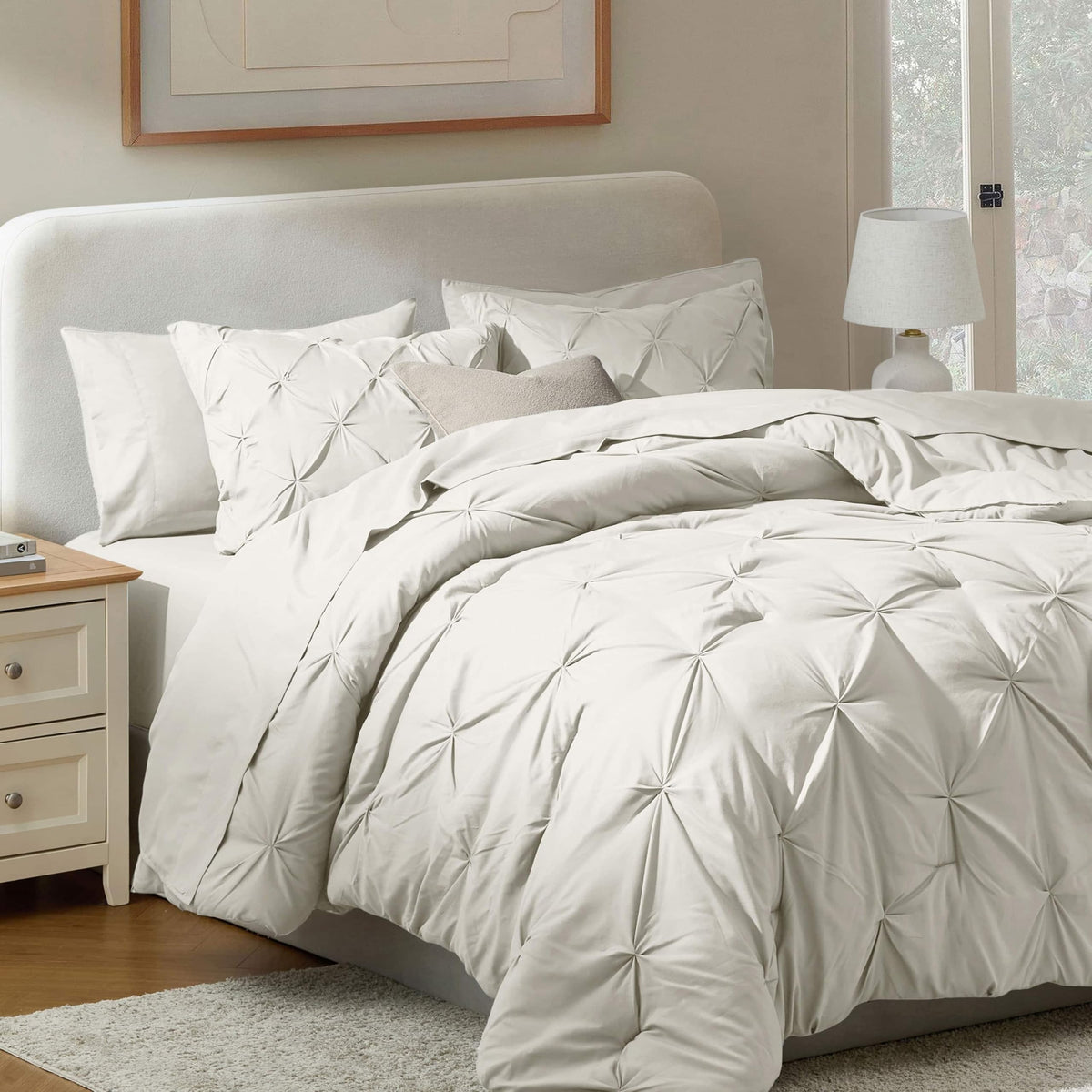 Off White Pinch Pleated 9 Piece King Comforter Set P677