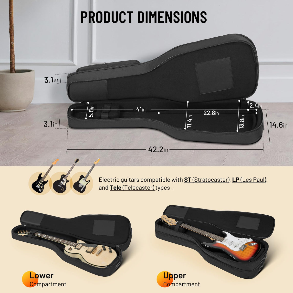 Padded Soft Electric Guitar Gig Bag Black W6004