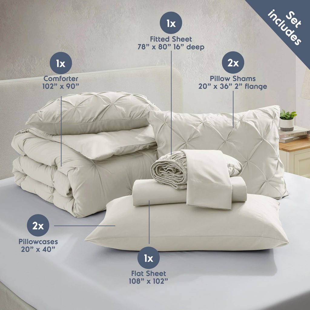 Off White Pinch Pleated 9 Piece King Comforter Set P677