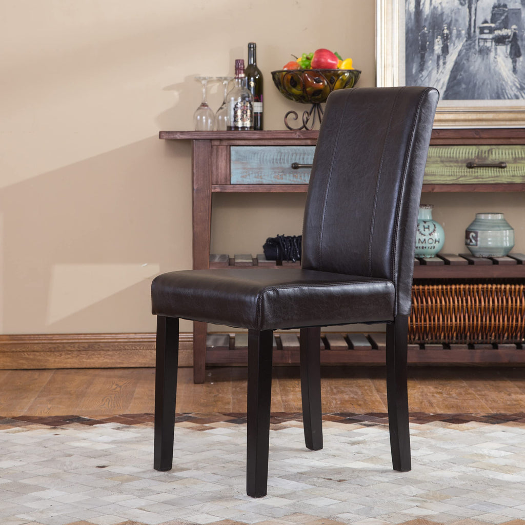 Brown Faux Leather Solid Wood Parson Chairs, Set of 2 P92212