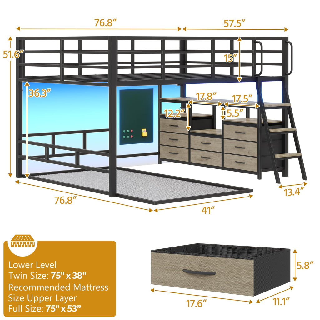 Full Over Twin Bunk Bed with 8 Drawers & 4 Shelves Y626