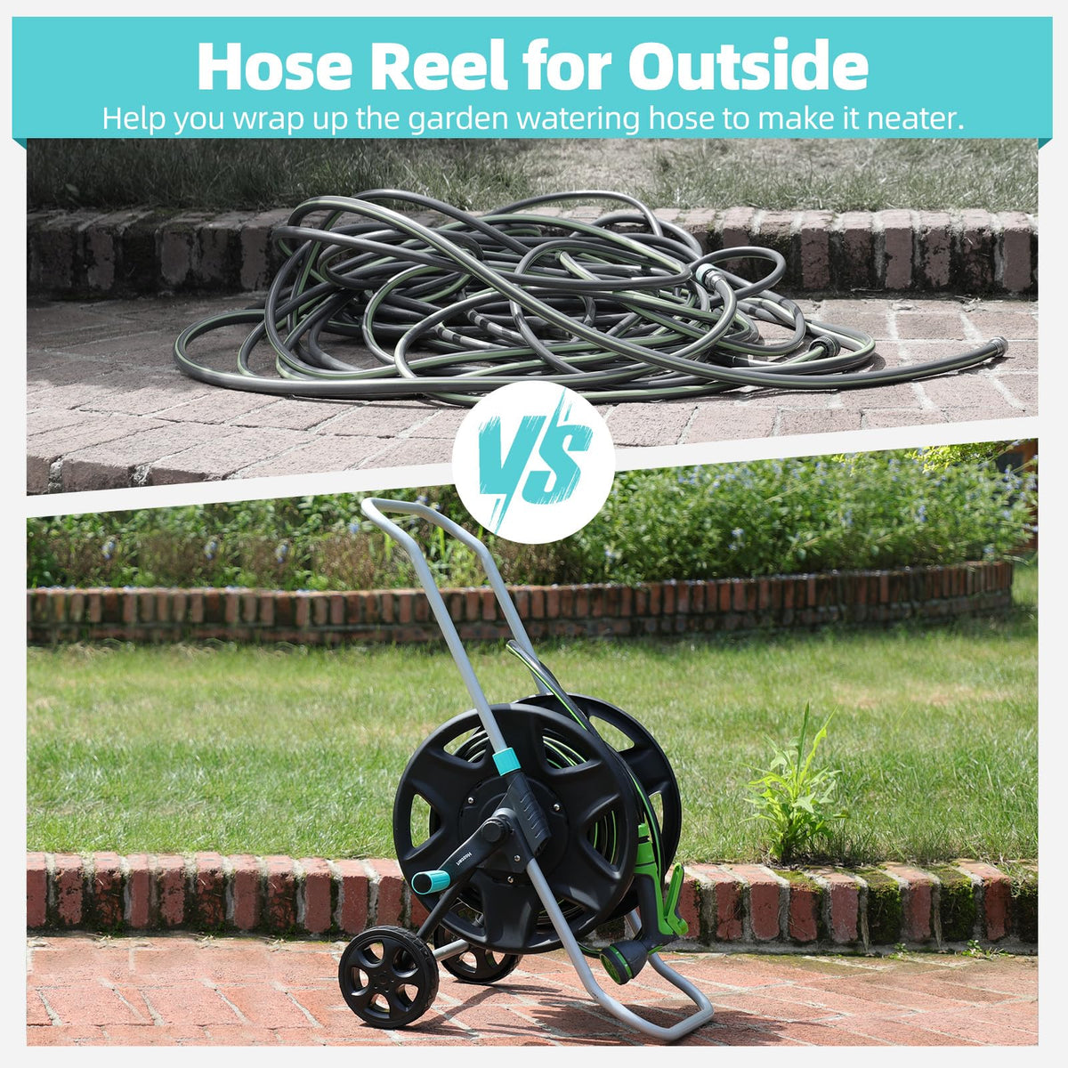 Metal Heavy Duty Garden Hose Reel Cart with Wheels K1063