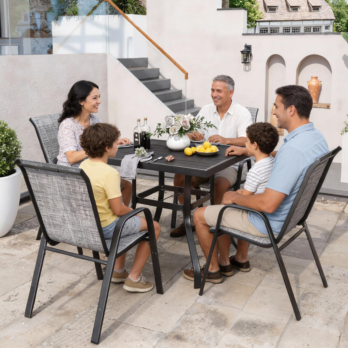 Grey Set of 4 Stackable Textilene Metal Patio Chairs X528348