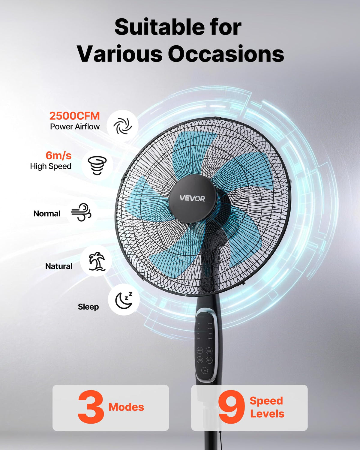 18-Inch Pedestal Fan with Remote Control, 9 Speeds, Oscillating, Black X807