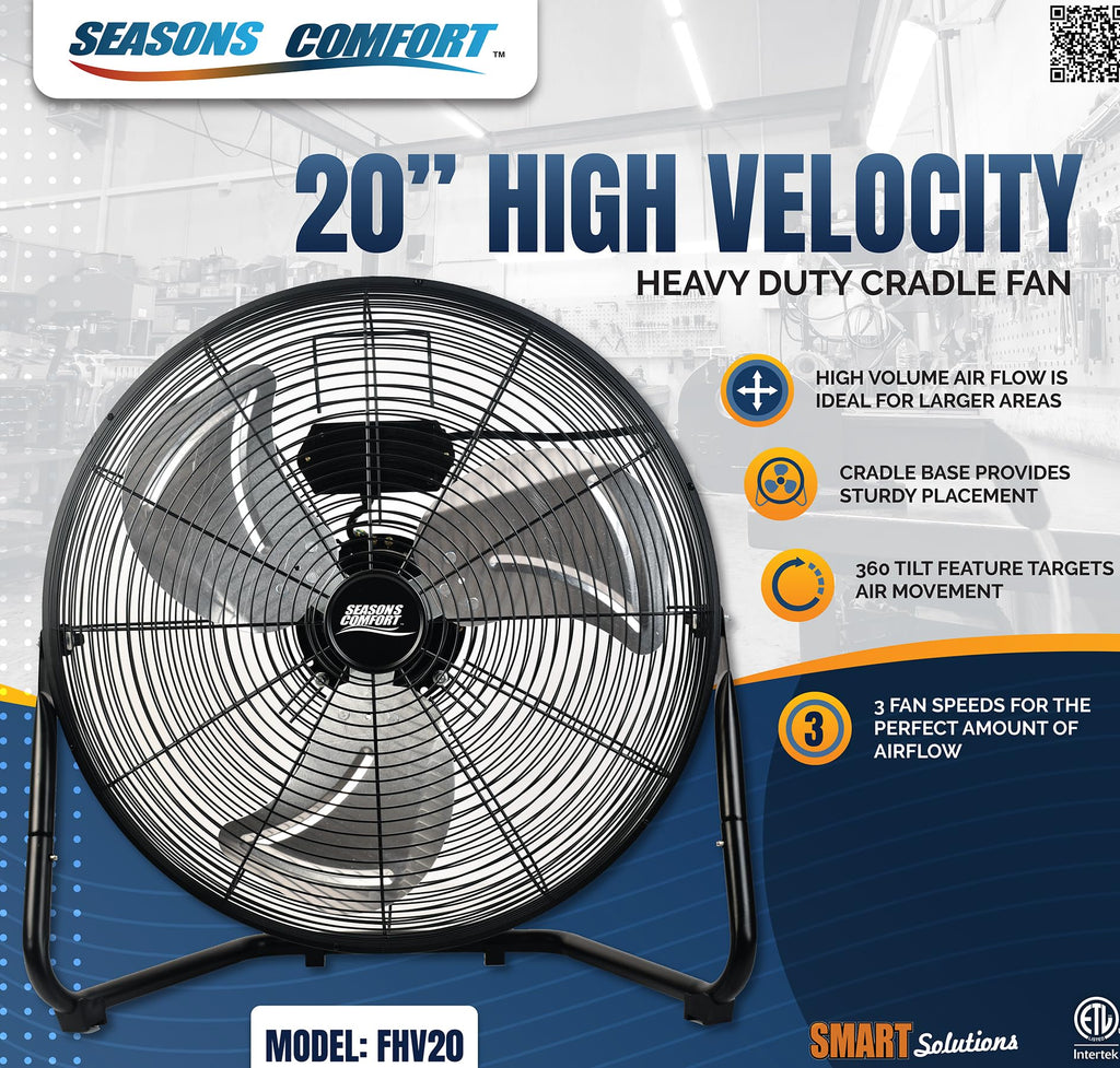 20 Inch 3 Speed Black High Velocity Fan U457