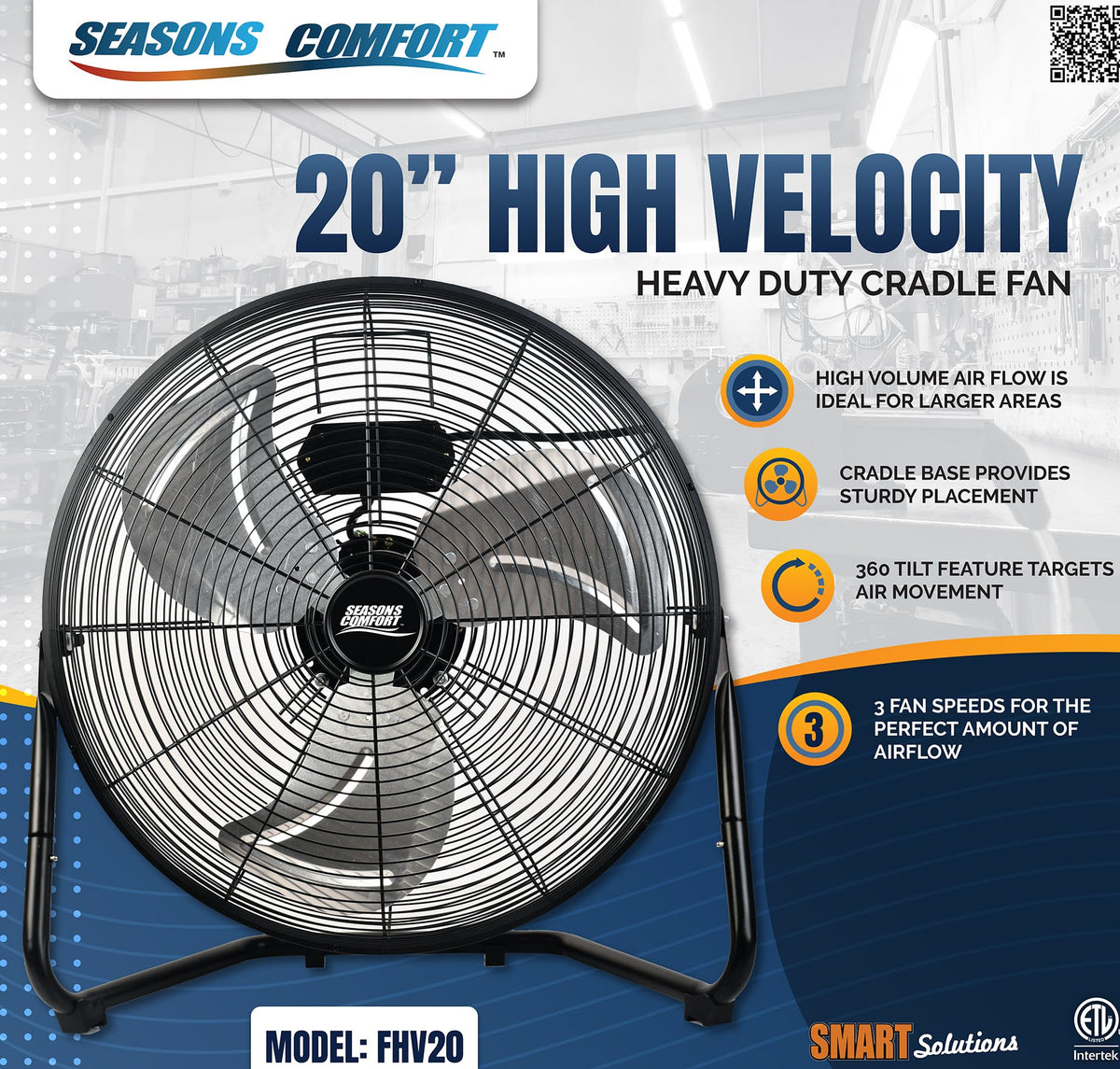 20 Inch 3 Speed Black High Velocity Fan U457