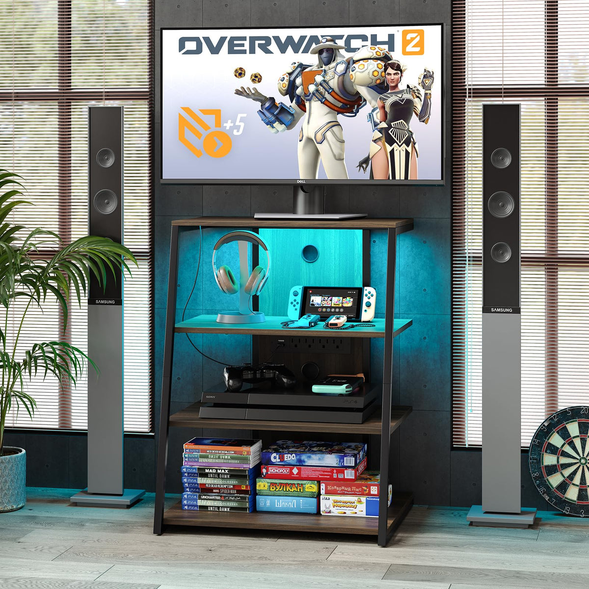 4-Tier Corner AV Media Stand with Charge Station H30412