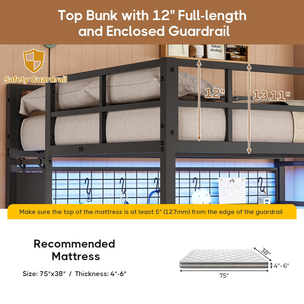Full Over Twin Bunk Bed with Desk and LED Lights C397920