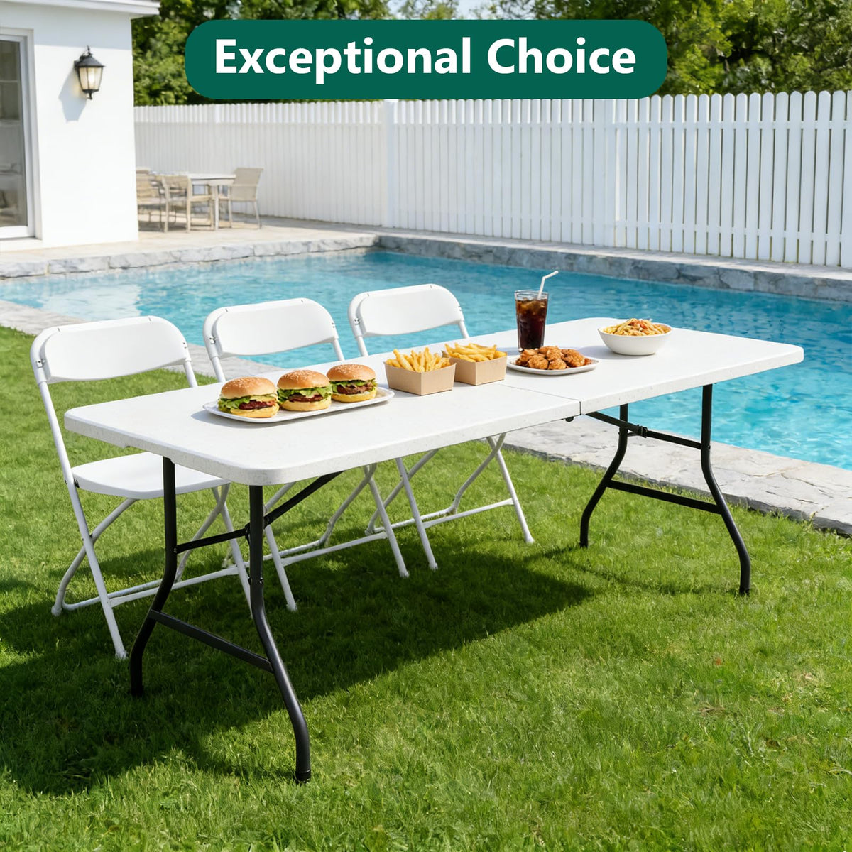 6FT Folding Table, Heavy Duty Plastic Utility Table with Handle, White, 2 Pack M9974