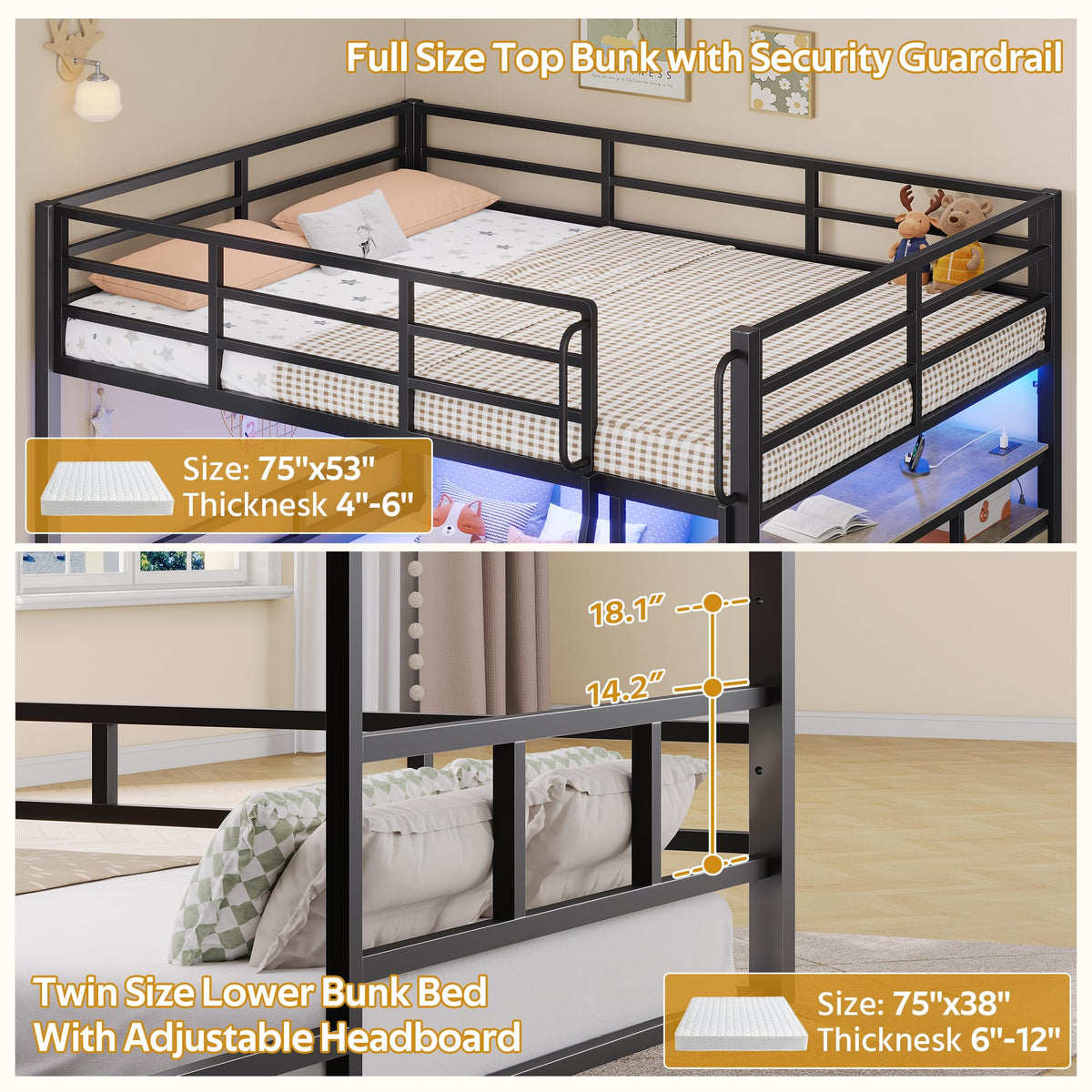 Full Over Twin Bunk Bed with 8 Drawers & 4 Shelves Y626