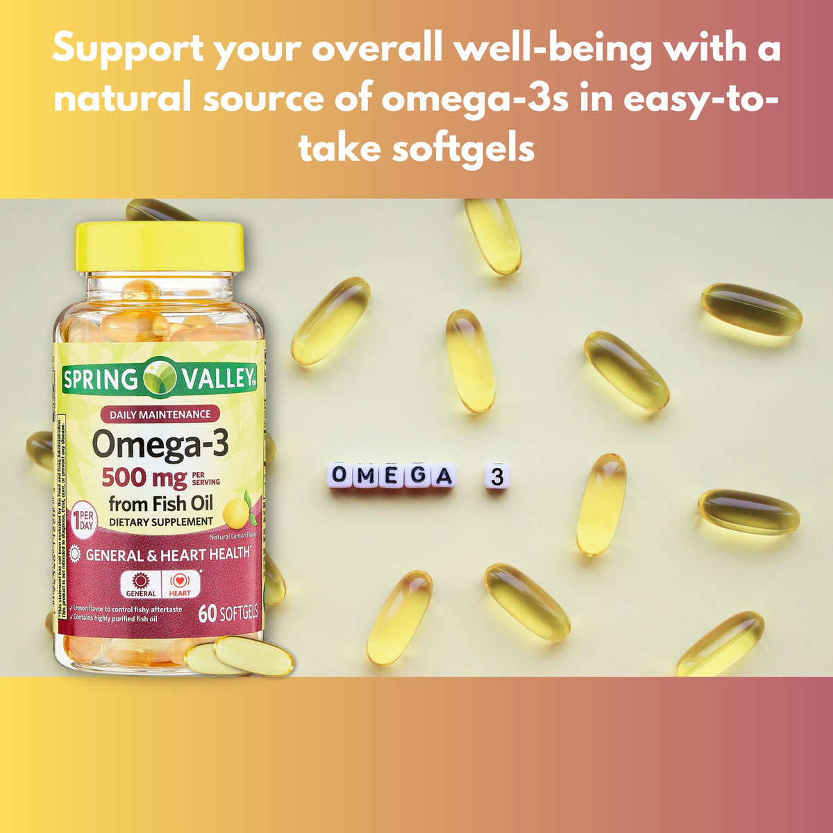 Omega 3 500mg Fish Oil Softgels 60 Count O870