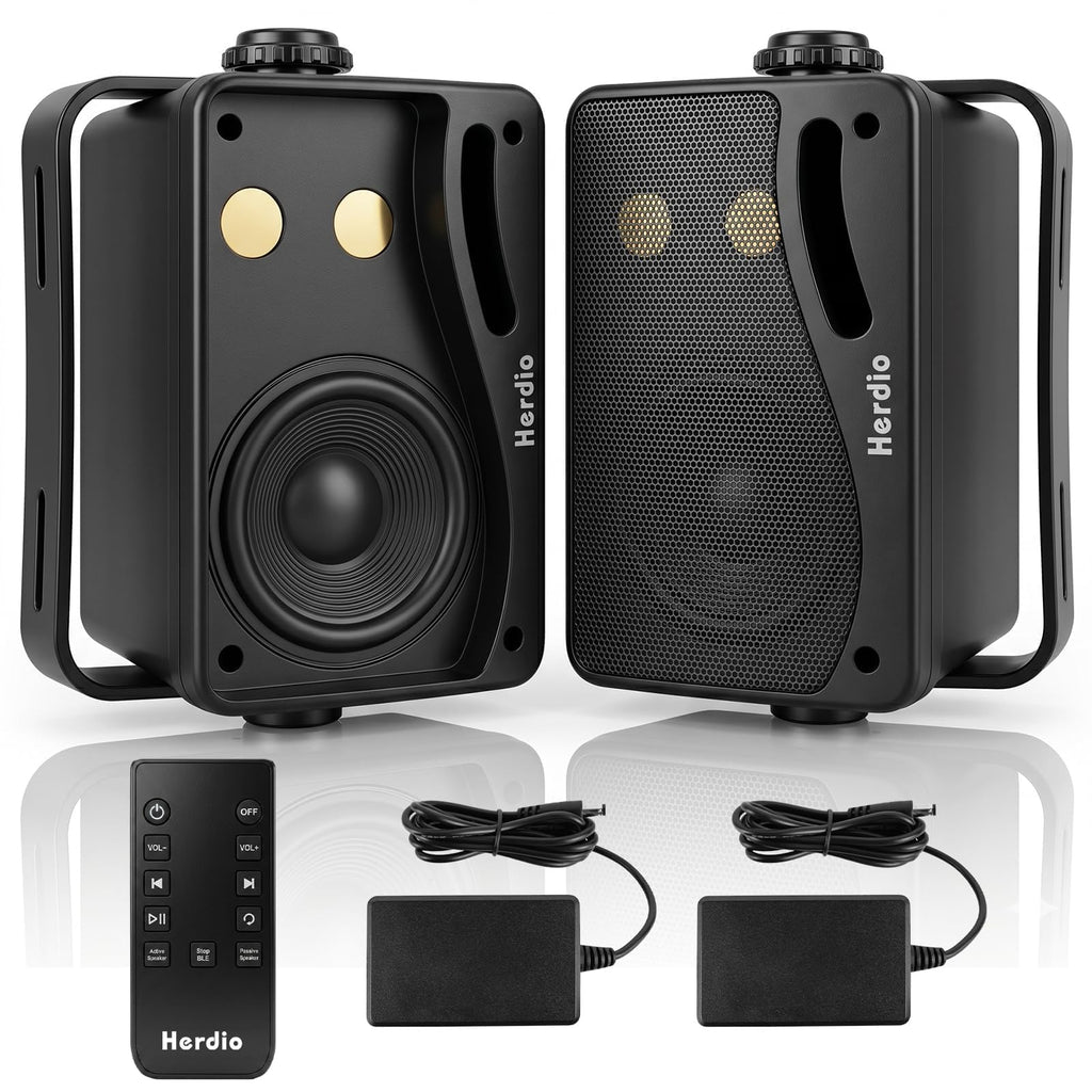 3.5" 200W Outdoor Bluetooth Speakers, IP44 Waterproof, Black, 2-Pack Q144