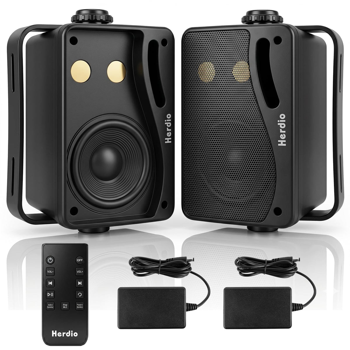 3.5" 200W Outdoor Bluetooth Speakers, IP44 Waterproof, Black, 2-Pack Q144