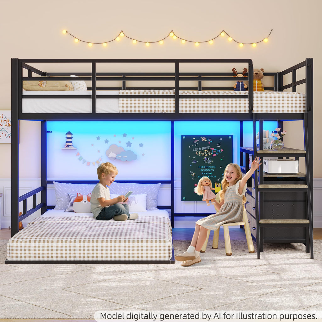 Full Over Twin Bunk Bed with 8 Drawers & 4 Shelves Y626