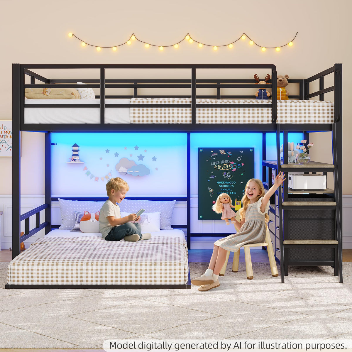 Full Over Twin Bunk Bed with 8 Drawers & 4 Shelves Y626