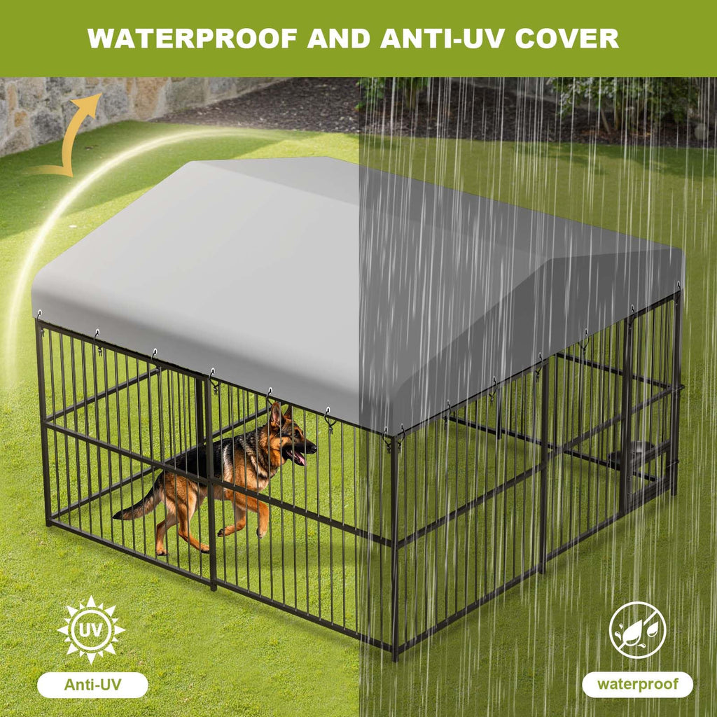 10x10x6 ft Heavy-Duty Outdoor Dog Kennel with Roof E472