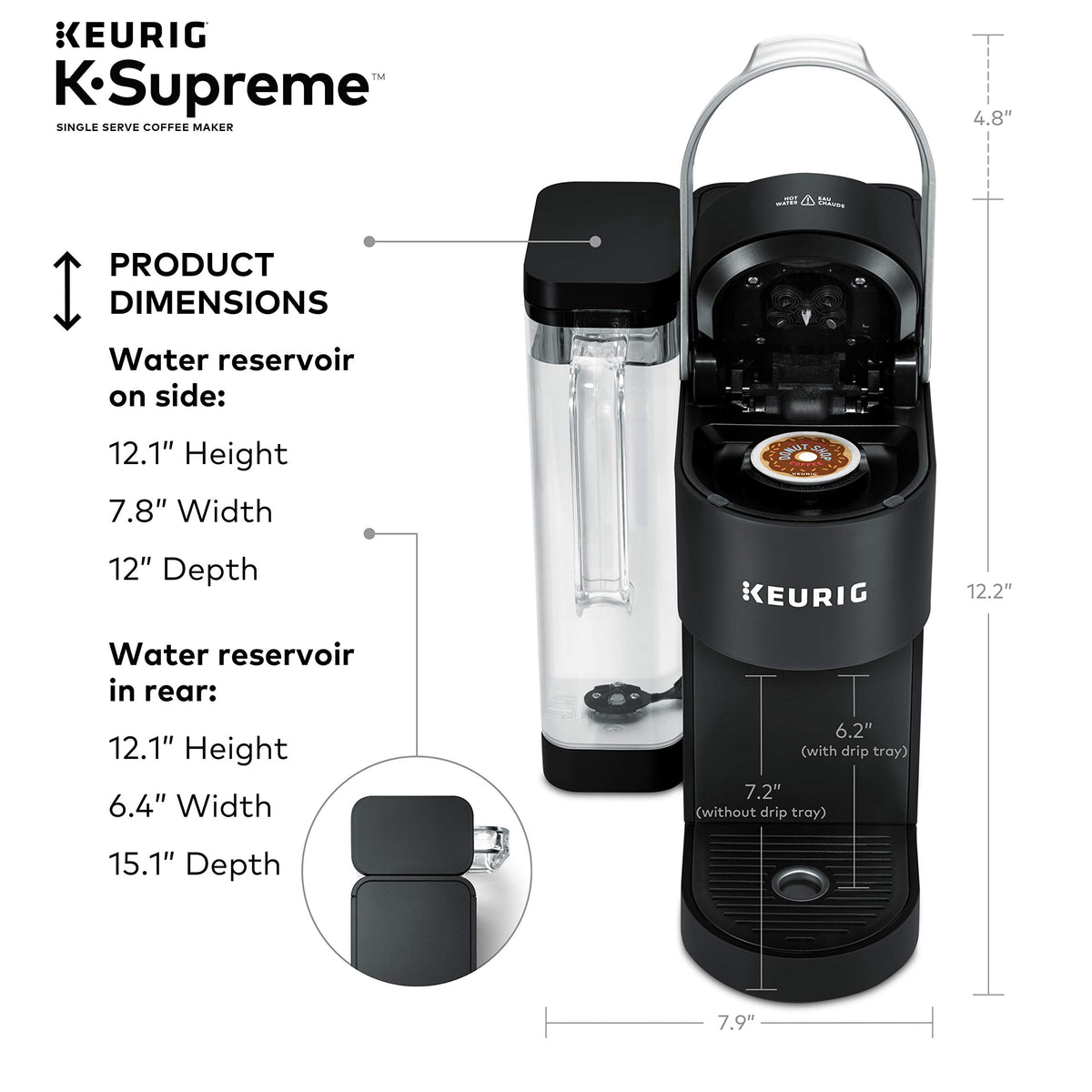 Single Serve K-Cup Pod Coffee Maker, 4 Brew Sizes, Black O22602
