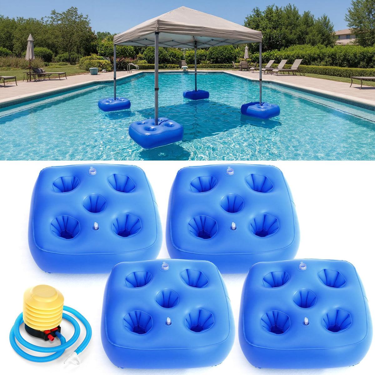 5 Pcs Water Canopy Float Kit with Cup Holders and Hand Air Pump L4277