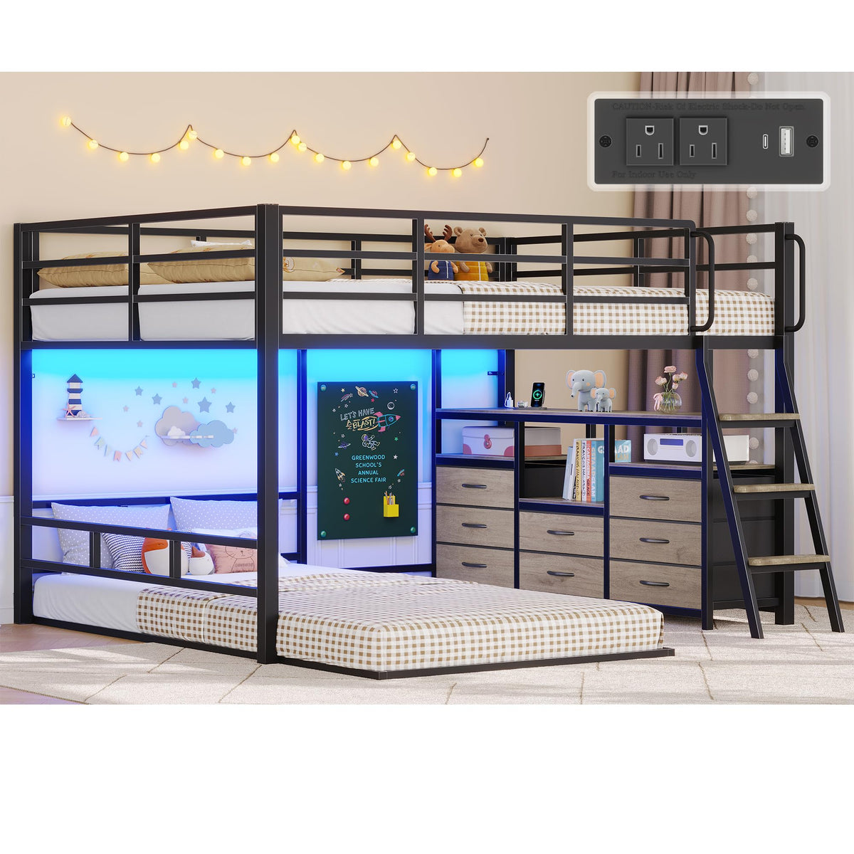 Full Over Twin Bunk Bed with 8 Drawers & 4 Shelves Y626