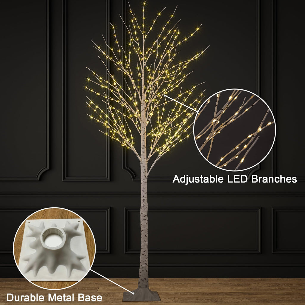 2 Pack 8FT 132 LED Warm White Lighted Birch Tree C5941