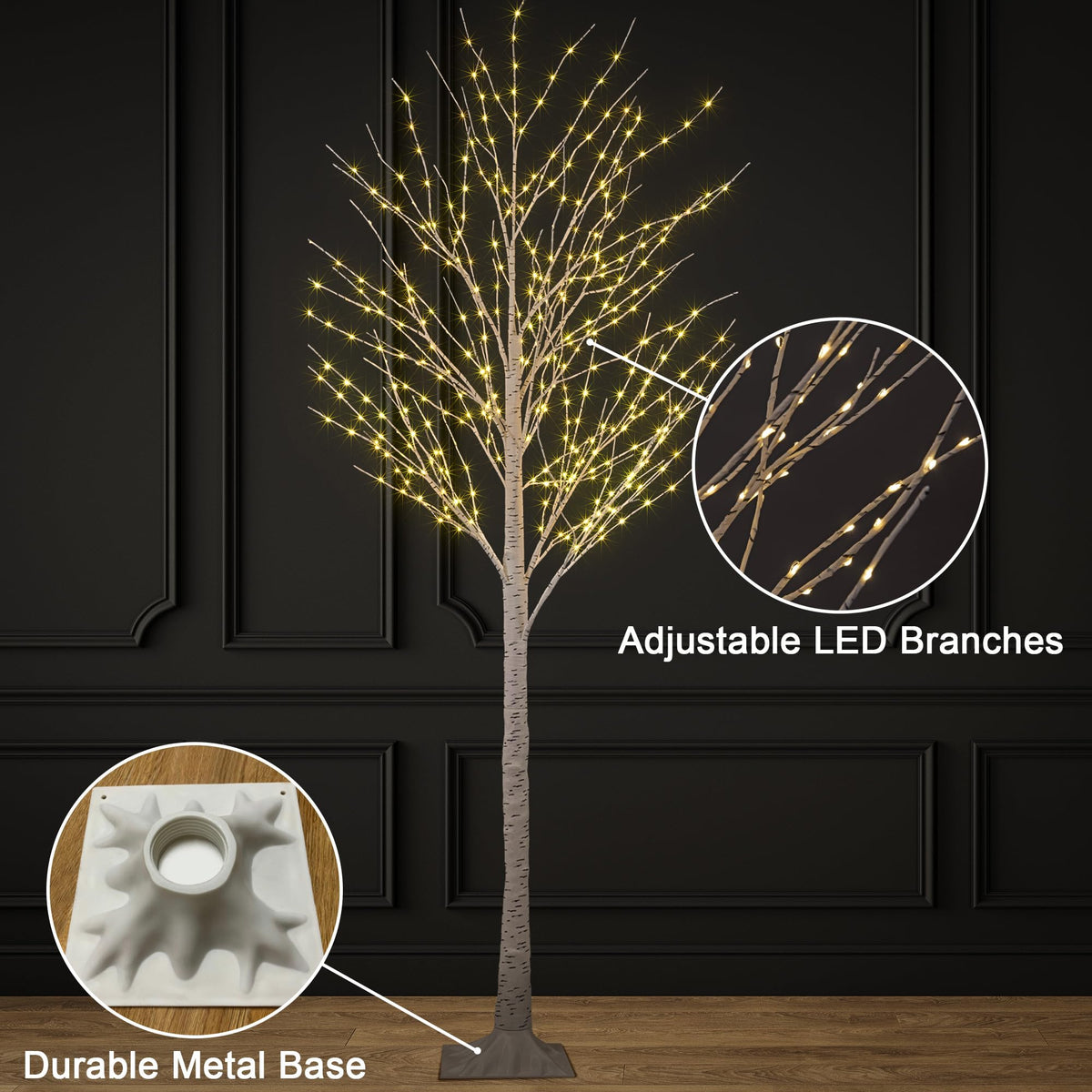 2 Pack 8FT 132 LED Warm White Lighted Birch Tree C5941
