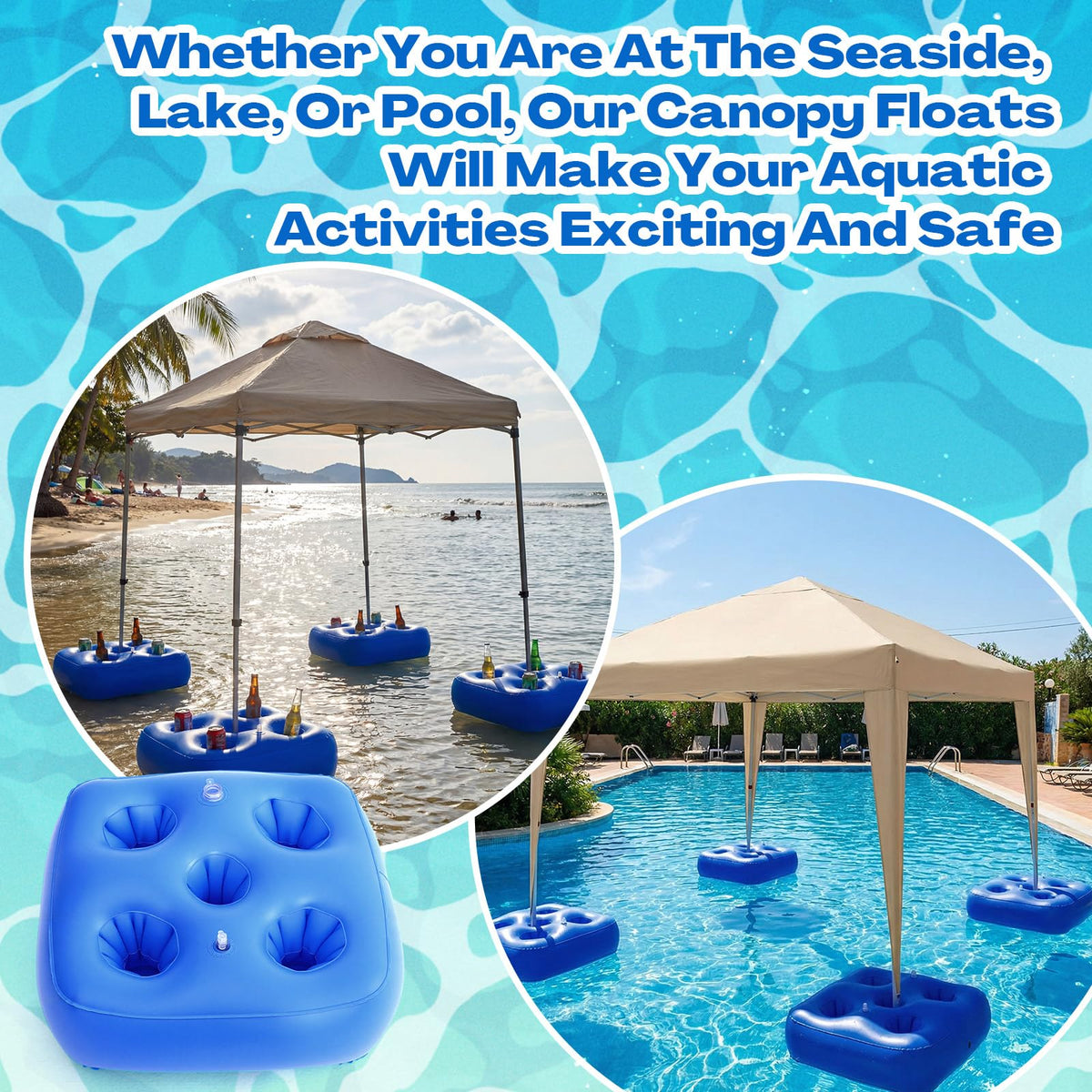 5 Pcs Water Canopy Float Kit with Cup Holders and Hand Air Pump L4277