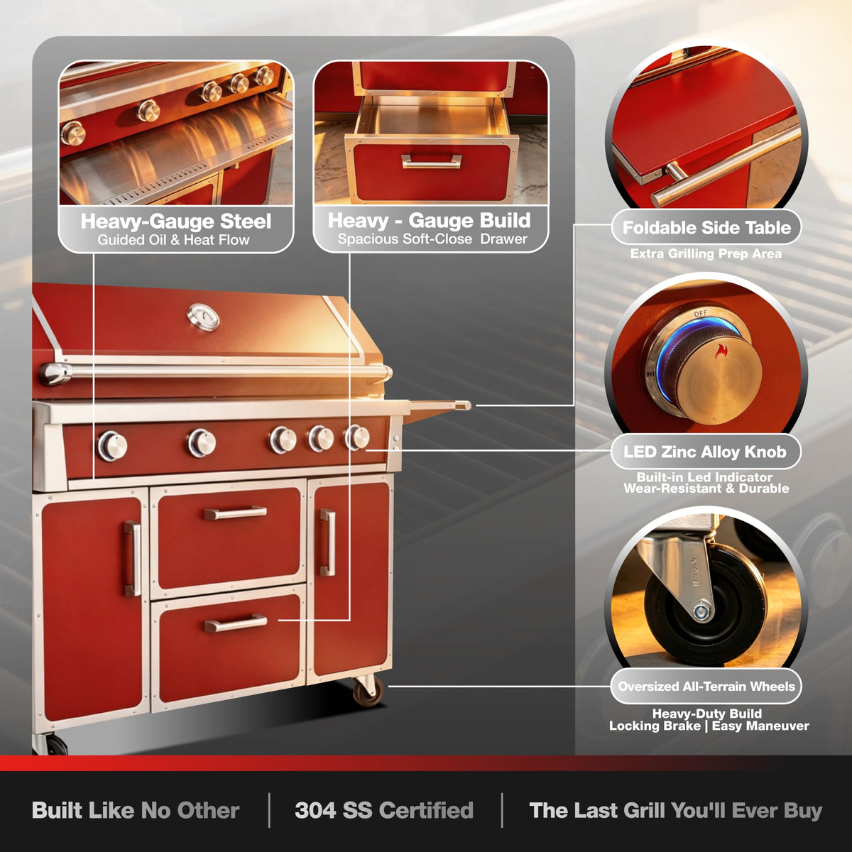 49" 5-Burner Red Propane Gas BBQ Grill J328837